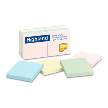 3M Highland Sticky Note Pads 6549A, 3" x 3", Pastel, 100 Sheets, 12/Pack 6549A
